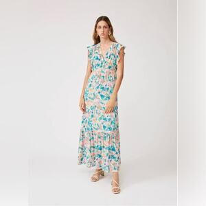 SUNCOO Paris Caya Dress Long Tie Dye Feminine Summer Viscose Ruffle Dress Small